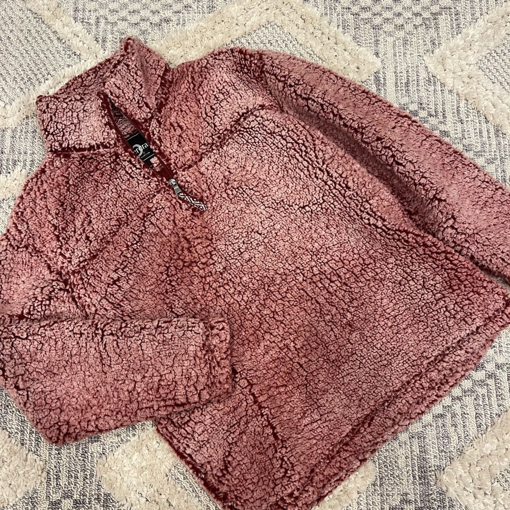 Boxercraft Burgundy Maroon Sherpa Fuzzy Quarter Zip Pullover Jacket Small